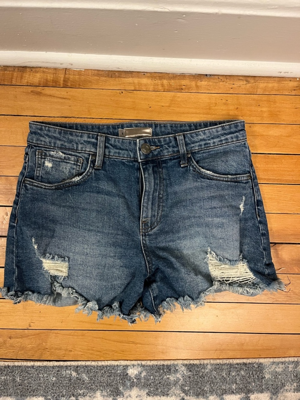 Kut from the Kloth Washed Dark Wash Distressed Denim Shorts